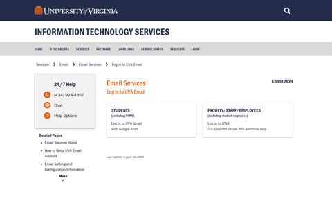 Log in to UVA Email