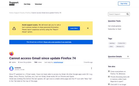 Cannot access Gmail since update Firefox 74 - Mozilla Support