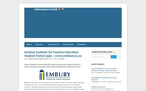Embury Institute for Teacher Education Student Portal Login ...