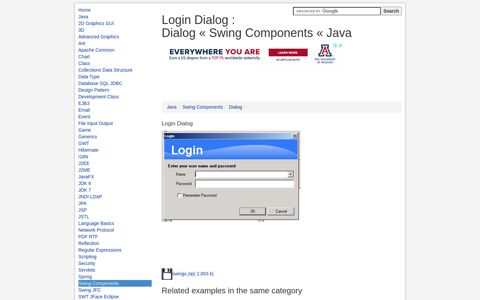 Login Dialog : Dialog « Swing Components « Java - Java2s