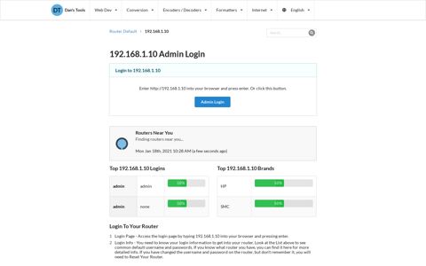 192.168.1.10 Admin Login - Clean CSS