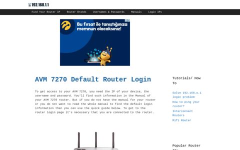 AVM 7270 - Default login IP, default username & password