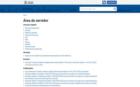 Área do servidor – Prefeitura de Joinville
