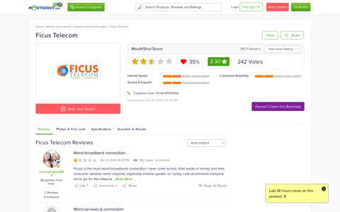 FICUS TELECOM Reviews, Complaints, Plans, Customer ...