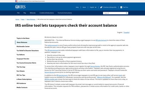 IRS online tool lets taxpayers check their account balance ...