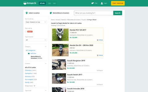 Suzuki Sx?login Modal Motorbikes for Sale in Sri ... - Ikman.lk