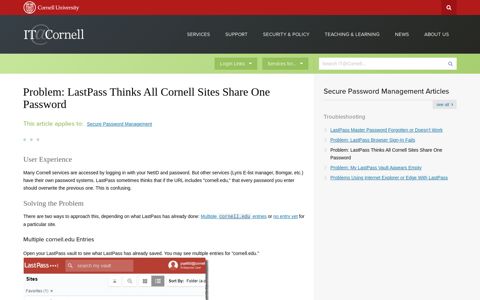 Problem: LastPass Thinks All Cornell Sites Share One ...