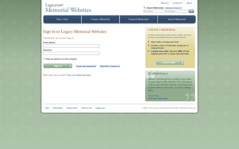 Sign In - Memorial Websites | Legacy.com