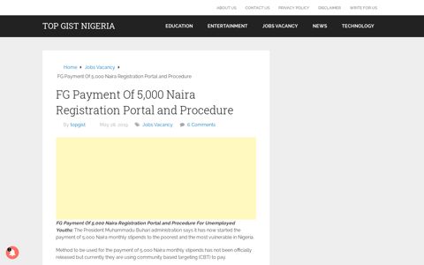 FG Payment Of 5,000 Naira Registration Portal and Procedure
