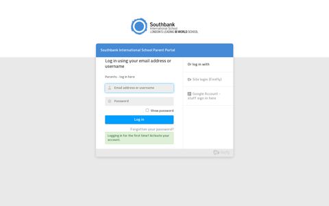 Southbank International School Parent Portal: Login