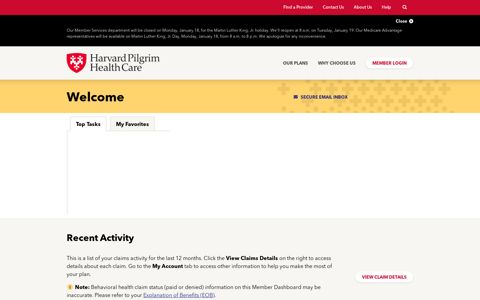 Member Dashboard | Harvard Pilgrim Health Care