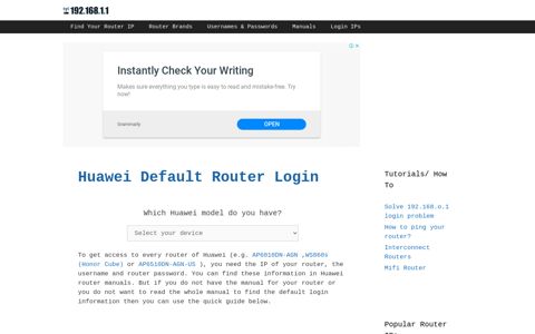 Huawei routers - Login IPs and default ... - 192.168.1.1