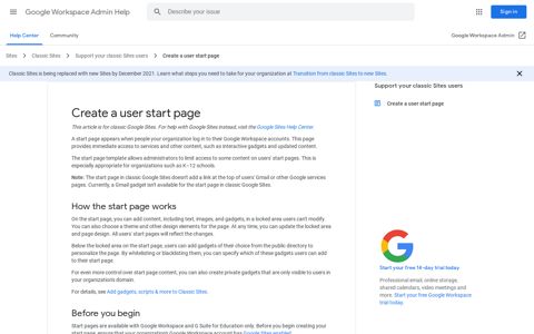 Create a user start page - Google Workspace Admin Help