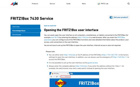Opening the FRITZ!Box user interface | FRITZ!Box 7430 | AVM ...
