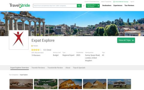 Expat Explore Profile [2020] - 19 reviews, 43 trips - Stride Travel