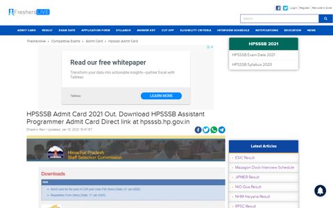 HPSSSB Admit Card 2020 Out. Download HPSSSB TGT Arts ...
