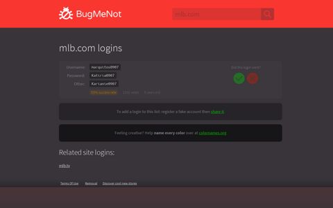 mlb.com passwords - BugMeNot