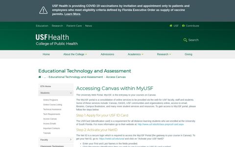Access Canvas - Educational Technology and ... - USF Health
