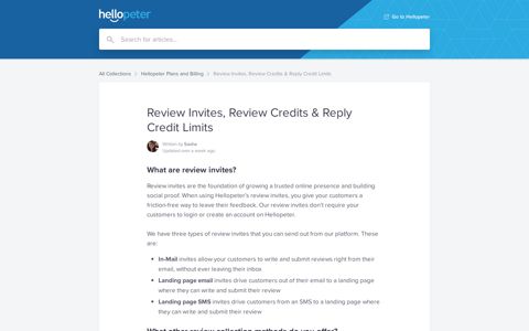 Review Invites, Review Credits & Reply Credit Limits ...