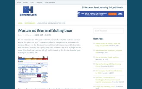 iWon.com Website and iWon Email Service Shuts Down