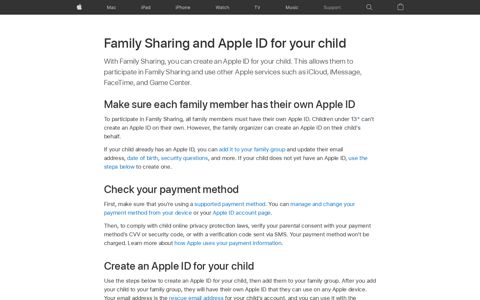 Family Sharing and Apple ID for your child - Apple Support