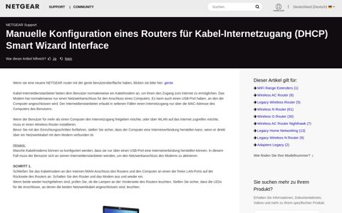 Manuelle Konfiguration eines Routers für Kabel-Internetzugang