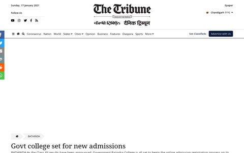 Govt college set for new admissions - The Tribune India