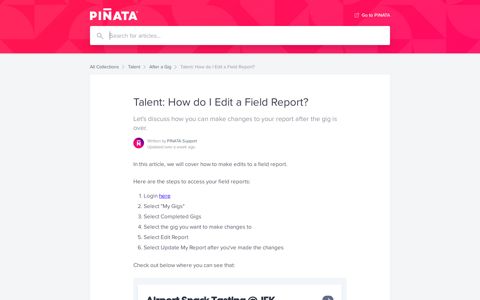 Talent: How do I Edit a Field Report? | PINATA Help Center