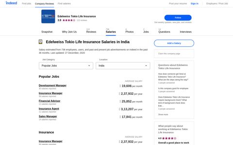 Edelweiss Tokio Life Insurance Salaries in India | Indeed.com