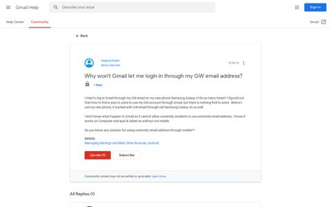 Why won't Gmail let me login in through my GW email address ...