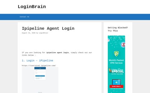 Ipipeline Agent - Login - Ipipeline - LoginBrain