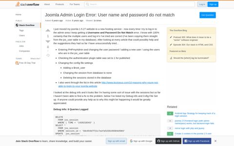 Joomla Admin Login Error: User name and password do not ...