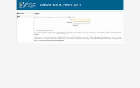 Staff and Student Systems Sign In - University of Glasgow