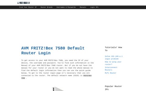 AVM FRITZ!Box 7580 - Default login IP, default username ...