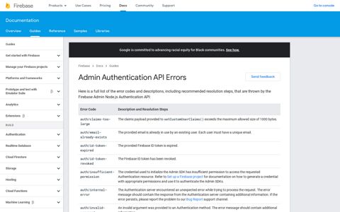 Admin Authentication API Errors | Firebase