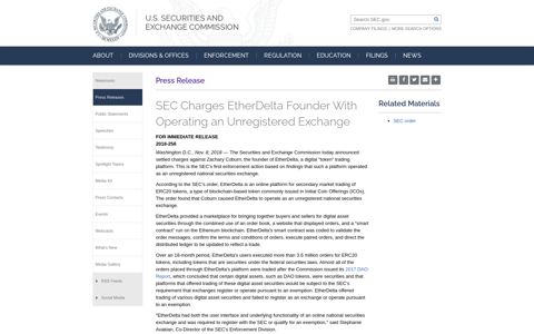SEC Charges EtherDelta Founder With Operating ... - SEC.gov