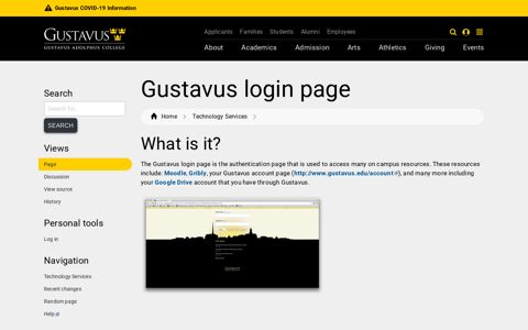 Gustavus login page | Technology Services