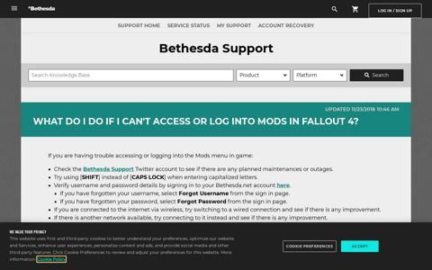 What do I do if I can't access or log into Mods in Fallout 4?