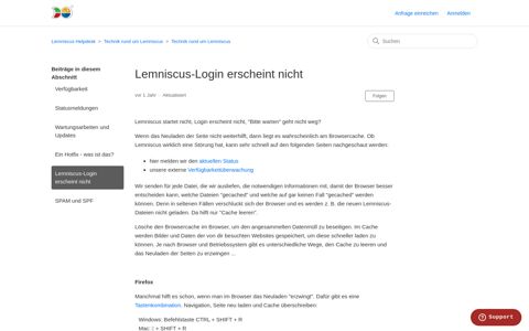 Lemniscus-Login erscheint nicht – Lemniscus Helpdesk
