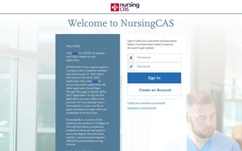 Applicant Login Page Section - NursingCAS