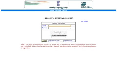 Trade Marks Registry Online Correction Request