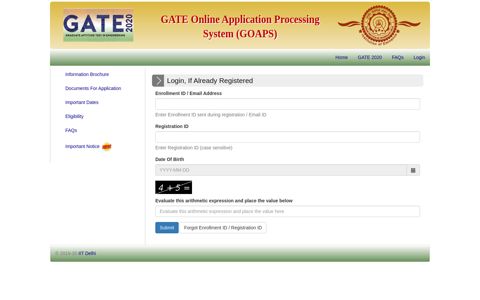 GATE - 2020 :: Candidate Login - IIT Delhi