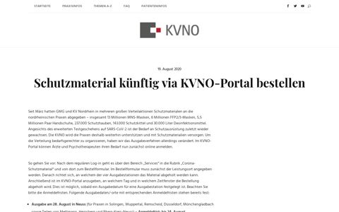 Schutzmaterial künftig via KVNO-Portal bestellen ...