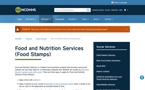 Food and Nutrition Services Food Stamps - NC DHHS