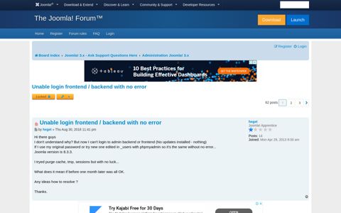 Unable login frontend / backend with no error - Joomla! Forum ...
