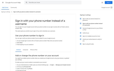 Sign in with your phone number instead of a username ...