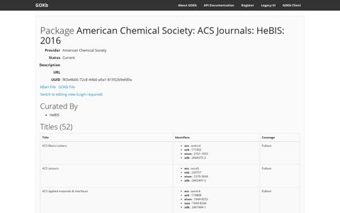 Package American Chemical Society: ACS Journals: HeBIS ...