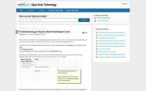 Troubleshooting Jet Reports Web Portal Report Errors : Open ...