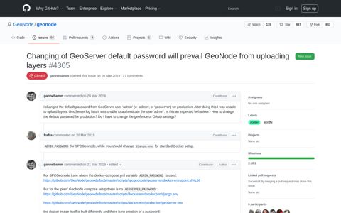 Changing of GeoServer default password will prevail ... - GitHub