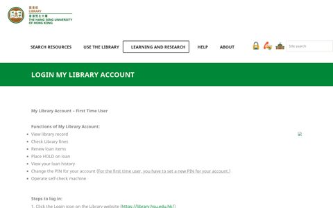 Login My Library Account | Library, The Hang Seng University ...